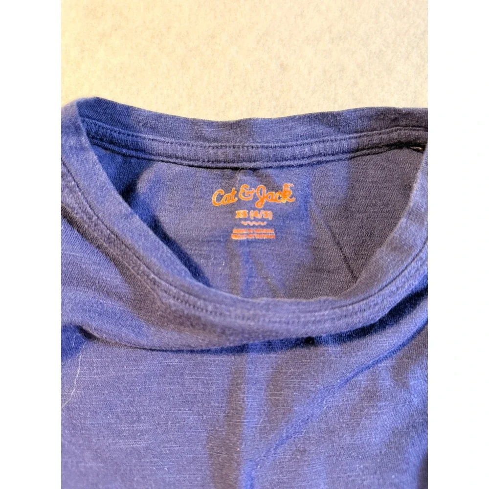 Cat & Jack Girls Navy Blue Smocked Ruffle Sleeve T-Shirt Size XS 4-5